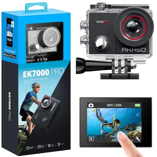 AKASO 4K Action Cam mit 20MP, WiFi, 40M Wasserdicht, Ultra HD Touchscreen und 25 Zubehörteilen