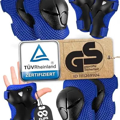 99FLIPS Inliner Schoner Kinder 3 Jahre - 6er Set - Größe XS Blau - Knie- und Ellenbogenschützer