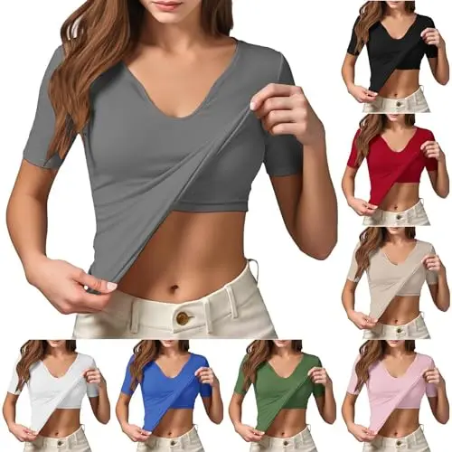 Damen T-Shirt Kurzarm V-Ausschnitt Slim Fit – Bequemes Basic für Freizeit und Alltag