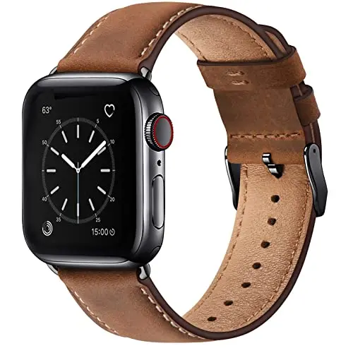 WFEAGL Lederarmband für Apple Watch 38-42mm - Echtes Leder in Rotbraun