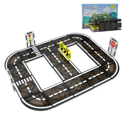 Vunanvu 24-teiliges Magnetkonstruktionsset - Straßen- und Verkehrselemente