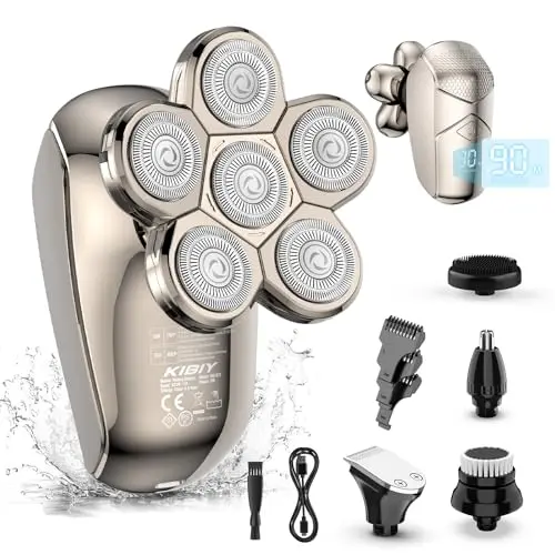 Kibiy 5-in-1 Elektrischer Glatzenrasierer für Herren, IPX7 wasserdicht, Typ-C Aufladung