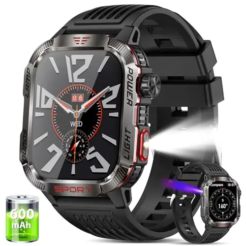 Lgnitek Smartwatch Herren, 2.01'' HD Display, 24/7 Herzfrequenz & Schlafmonitor, Sportuhr mit LED Taschenlampe, Blau