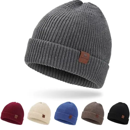 BARFULKER Winter Beanie Mütze für Herren und Damen, warme und bequeme Wollmütze, winddicht, grau