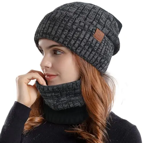 Figarge Winter Set: Strickmütze und Loop Schal für Damen und Herren, warm und weich, ideal für Herbst und Winter