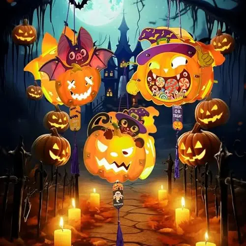 owlfun Halloween Laternen Bastelset 3 Stück LED Laternenstab Kinder DIY