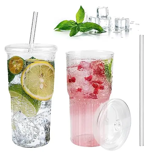 REFORUNG 550ML Trinkbecher mit Deckel und Strohhalm – Ideal für Smoothies, Kaffee, Saft und Tee