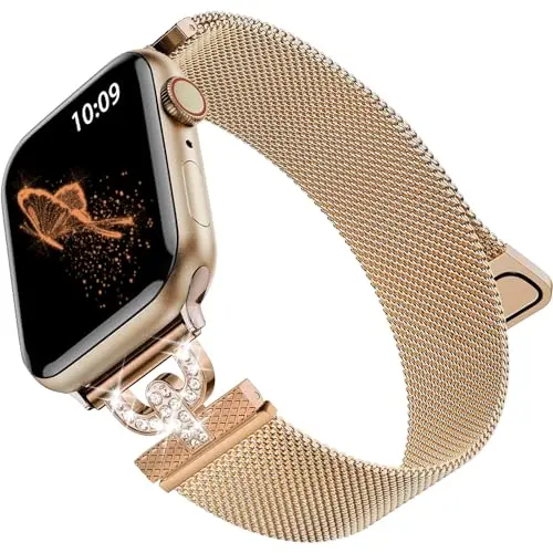 LanQii Magnetisches Edelstahl Armband für Apple Watch 46 mm - 42 mm, Roségold