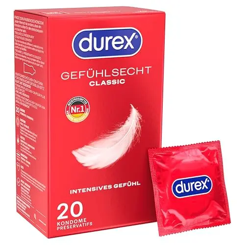 Durex Gefühlsecht Classic Kondome - Hauchdünn, befeuchtet, 20er Pack