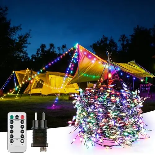 Czemo 20M LED Lichterkette für Innen und Außen, 400 farbige Lichter, wasserdicht, mit Fernbedienung und Timer für Weihnachtsdekoration