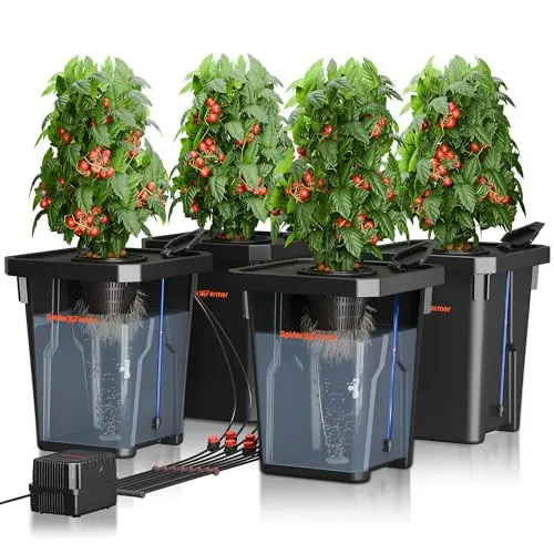 Spider Farmer DWC Hydrokultur-System mit 27L, Dreieckige Abdeckung, Umwälzendes Drip Garden System, 12W Luftpumpe, 4 Eimer