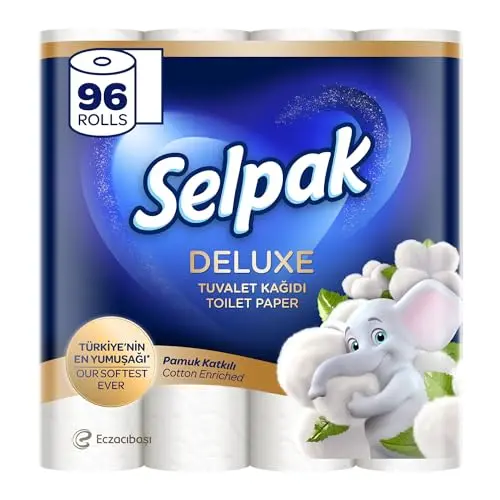 Selpak Deluxe Toilettenpapier, 96 Rollen – Extra weich und stark, 3-lagig