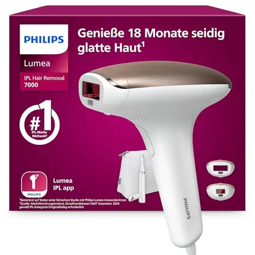 Philips Lumea IPL 7000 Series Haarentfernung für bis zu 18 Monate, 2 Aufsätze für Körper & Gesicht, Alternative zur Laser-Haarentfernung