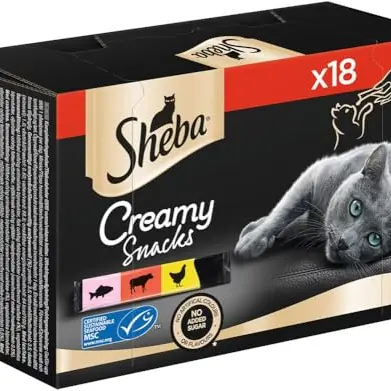 SHEBA Katzensnacks - 18x12g Katzenleckerlis in den Sorten Huhn, Lachs und Rind