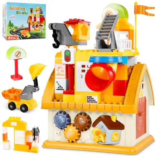 BABECTOY Bausteine Set für Kinder ab 3 Jahren, 82 Teile, inkl. Aufkleber und Anleitung, ideales Spielzeug für Jungen und Mädchen