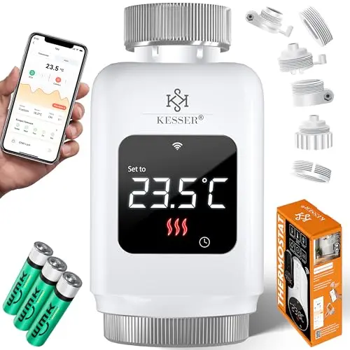 KESSER® WiFi Heizkörperthermostat mit Smart Home App | Alexa & Google Assistant Unterstützung | 6 Heizkörperventile