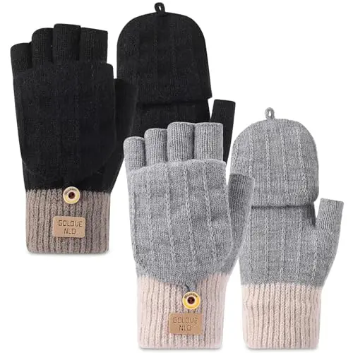 Smivyhp 2 Paar fingerlose Handschuhe für Damen - weiche Touchscreen-Handschuhe für Winter-Aktivitäten