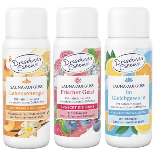 Dresdner Essenz Sauna-Aufguss 3er-Set – Lebensenergie, Frischer Geist & Im Gleichgewicht – je 250 ml