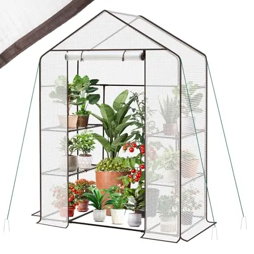 Sekey Gewächshaus 200x145x75 cm, wetterfestes Balkon-Gewächshaus mit 4 Regalböden, weiß, XL