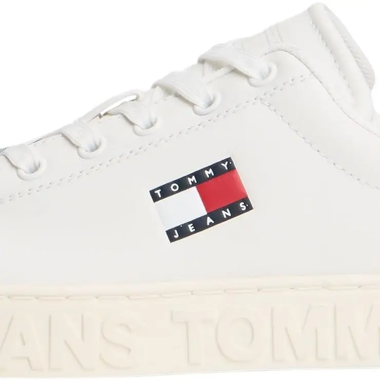 TOMMY JEANS Damen Flatform Sneaker Logo Low Top, Weiß (Ecru/Mystic Pink), Größe 35