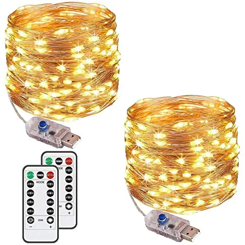 Augone 2er Set LED Lichterkette, 120 LEDs, 12M, 8 Modi, wasserdicht, Fernbedienung, für Schlafzimmer, Party, Weihnachten (warmweiß)
