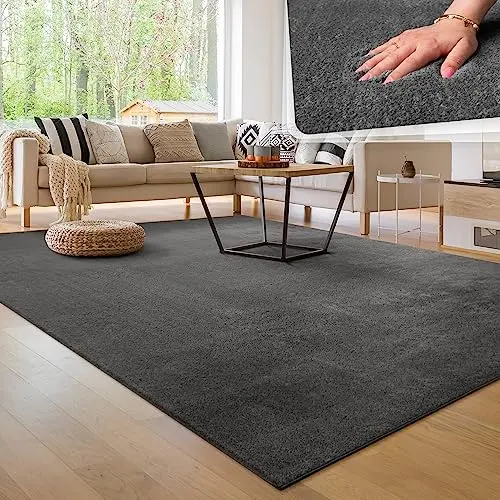 Paco Home Moderner Flokati Teppich, waschbar, einfarbig anthrazit, 140x200 cm, stilvoll und pflegeleicht