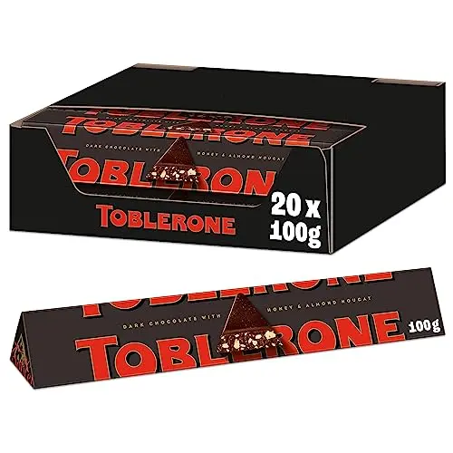 Toblerone Dunkel 20 x 100g - Schweizer Schokolade mit Honig- und Mandelnougat