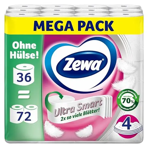 Zewa Ultra Smart Toilettenpapier, 36 Rollen, 4-lagig, Riesenrolle