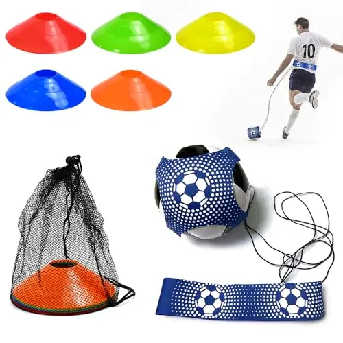 Zuxbolf Fußball Trainingsset mit Kicktrainer und 10 Hütchen - Trainingszubehör für Erwachsene und Kinder