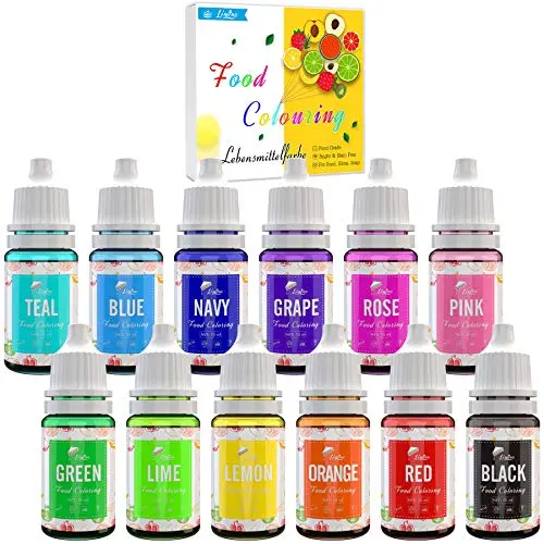 Lebensmittelfarbe 12 Farben x 10ml - Flüssige Farben zum Backen und Dekorieren von Kuchen, Keksen und Macarons