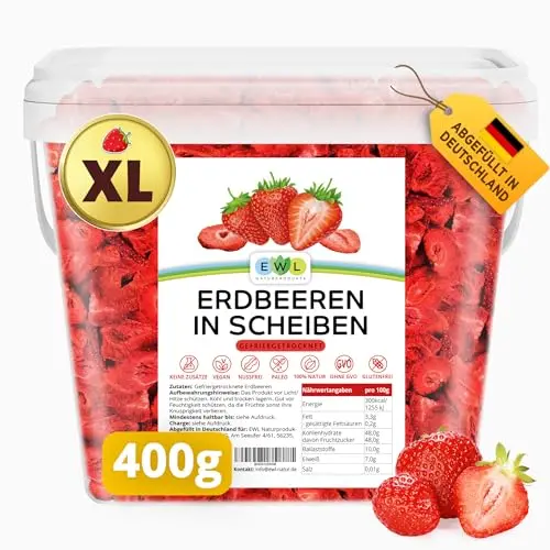 EWL Erdbeeren gefriergetrocknet 400g im bruchsicheren Eimer - vegan und lecker