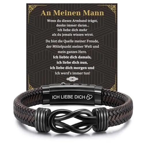 Ich Liebe Dich Lederarmband mit Gravur für Männer – Geschenk für Ehemann, Freund, Vater oder Mann