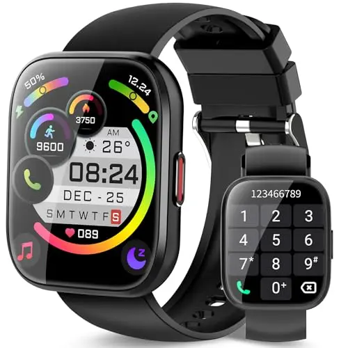 Ddidbi Smartwatch für Damen und Herren, 1.85" Touchscreen, IP68 wasserdicht, Fitnessuhr mit Telefonfunktion, schwarz