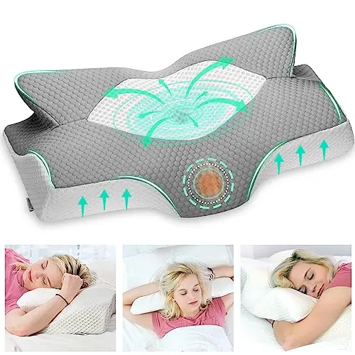 Elviros Ergonomisches Kopfkissen aus Memory Foam für Seitenschläfer, 54x11/9x33cm, Grau