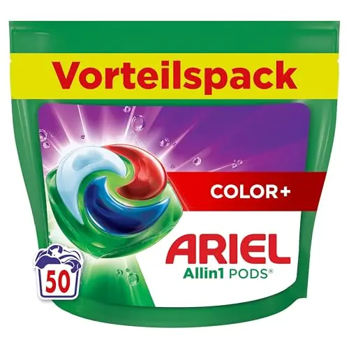 Ariel Waschmittel Pods All-in-1, 50 Waschladungen, Color+, kraftvolle Fleckentfernung