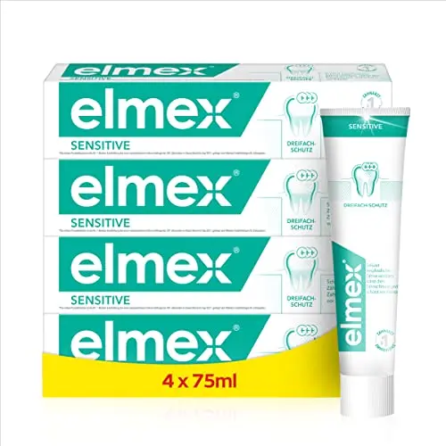 elmex Zahnpasta Sensitive 4x75ml – sanfte Zahnreinigung für schmerzempfindliche Zähne