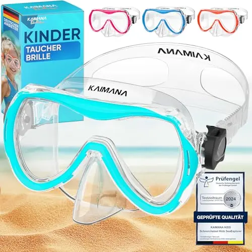 KAIMANA Taucherbrille für Kinder mit Tragetasche, Bequeme Silikonmaske, Türkis