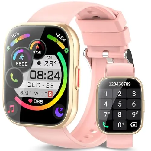 aycy Smartwatch für Damen und Herren, 1.85'' Touchscreen, IP68 wasserdicht, Fitnessuhr mit Telefonfunktion, Hellrosa