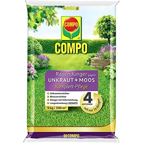 COMPO Rasendünger - Unkraut- und Moosbekämpfung, 9 kg für 300 m², 3 Monate Langzeitwirkung