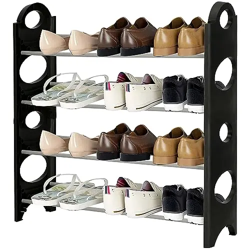 Retoo Schuhregal 4 Ebenen aus Edelstahl - Schuh Organizer für Wohnzimmer, Flur und Eingangsbereich, 63x18x64cm