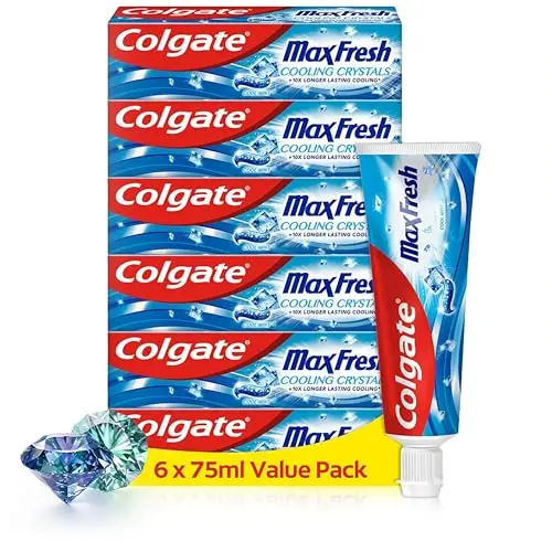 Colgate Max Fresh Zahnpasta 6x75 ml – langanhaltende Frische und effektive Zahnreinigung – bekämpft Karies und erhält das Weiß der Zähne