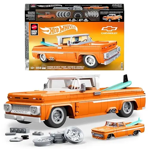 Mattel Brick Shop Hot Wheels Elite Bauset: '62 Chevy Pickup, 858 Teile, für Sammler und Kinder ab 10 Jahren