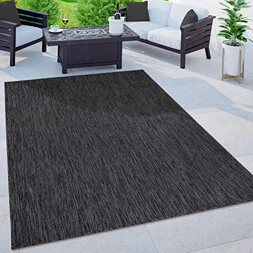 Paco Home Wetterfester Outdoor Teppich für Wohnzimmer und Balkon, 60x100 cm, Anthrazit