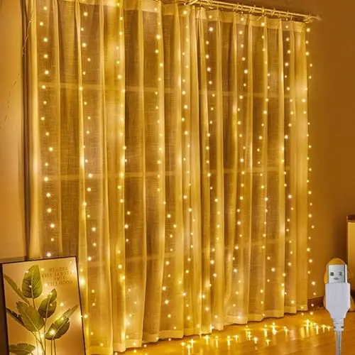 A.bigwhale Lichtervorhang 2x2m, 200 LED Warmweiß für Hochzeit, Party & Weihnachten, Dekoration Schlafzimmer
