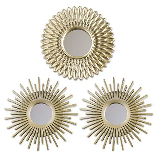 BONNYCO Runde Wandspiegel Gold, 3 Stück - Deko für Wohnzimmer, Schlafzimmer, Originelles Geschenk für Frauen