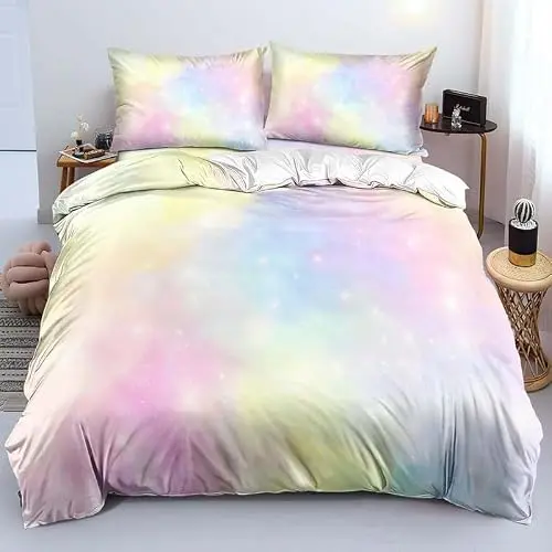 Buntes Regenbogen Bettwäsche-Set 135x200 cm mit Reißverschluss und Kissenbezügen 80x80 cm