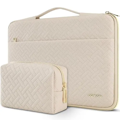 DOMISO 17,3 Zoll Laptophülle Wasserdicht Schutzhülle mit Zubehörtasche für Laptop und Notebook, Beige