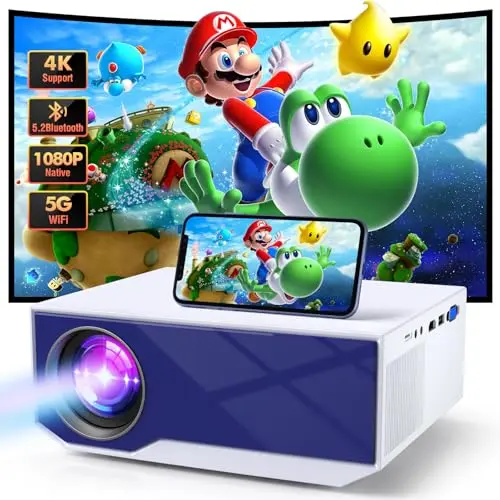 Tragbarer Beamer mit Bluetooth und WiFi, 1080P, 15000 Lumen, Projektionsgröße 30-300", Kompatibel mit iOS/Android/Laptop/HDMI