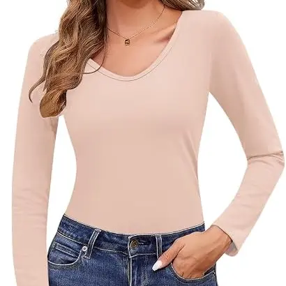 Jiuday Damen Rollkragen Fleece Pullover - Warmes Thermoshirt für Winter (Beige, V-Ausschnitt, L)