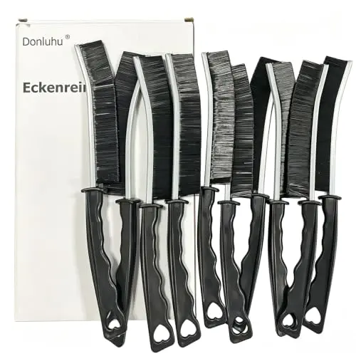 Donluhu Fugen-Reinigungsbürsten mit harten Borsten, 10 Stück + 1 Haken, 21,5 cm, Schwarz für Bad & Fenster